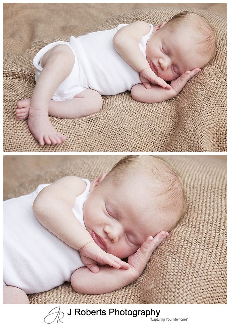 Newborn baby sleeping peacefully - sydney newborn baby portrait photographer